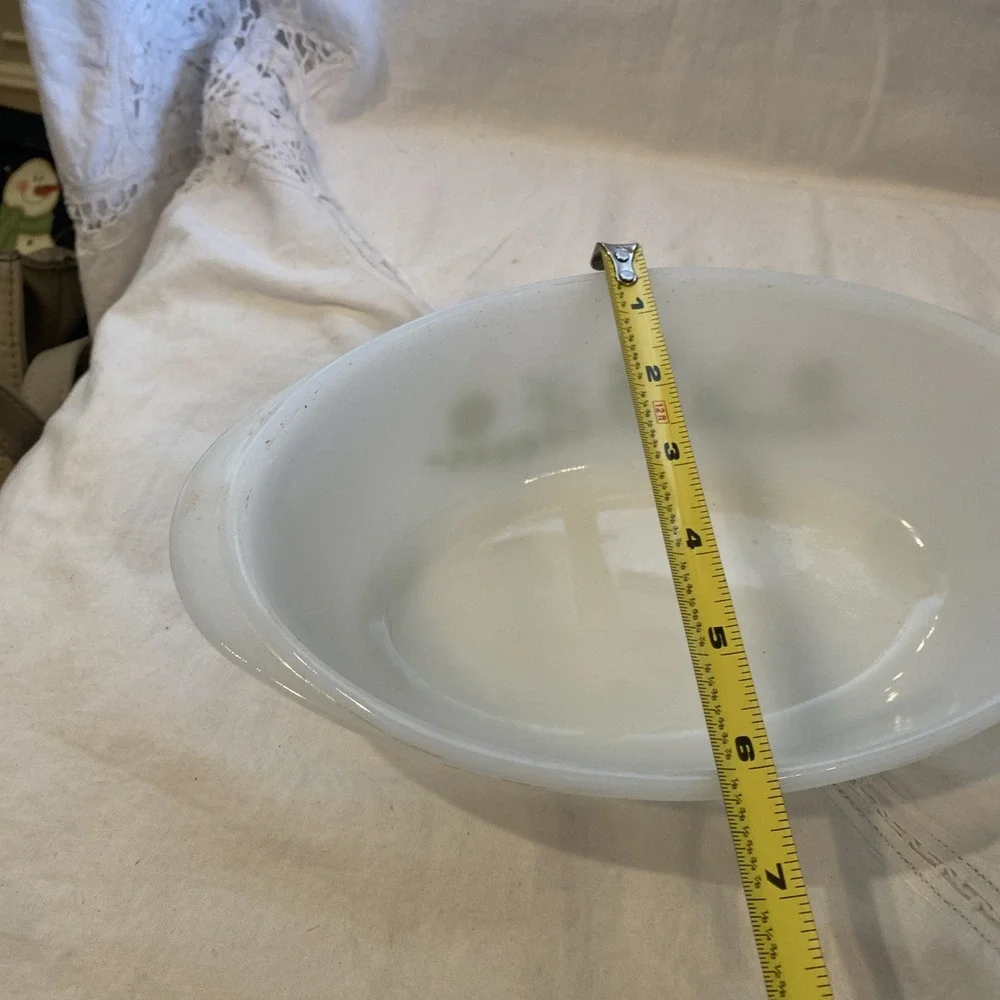 Vintage Glasbake Casserole Dish J235 1 QT Green Daisy Milk Glass Oval